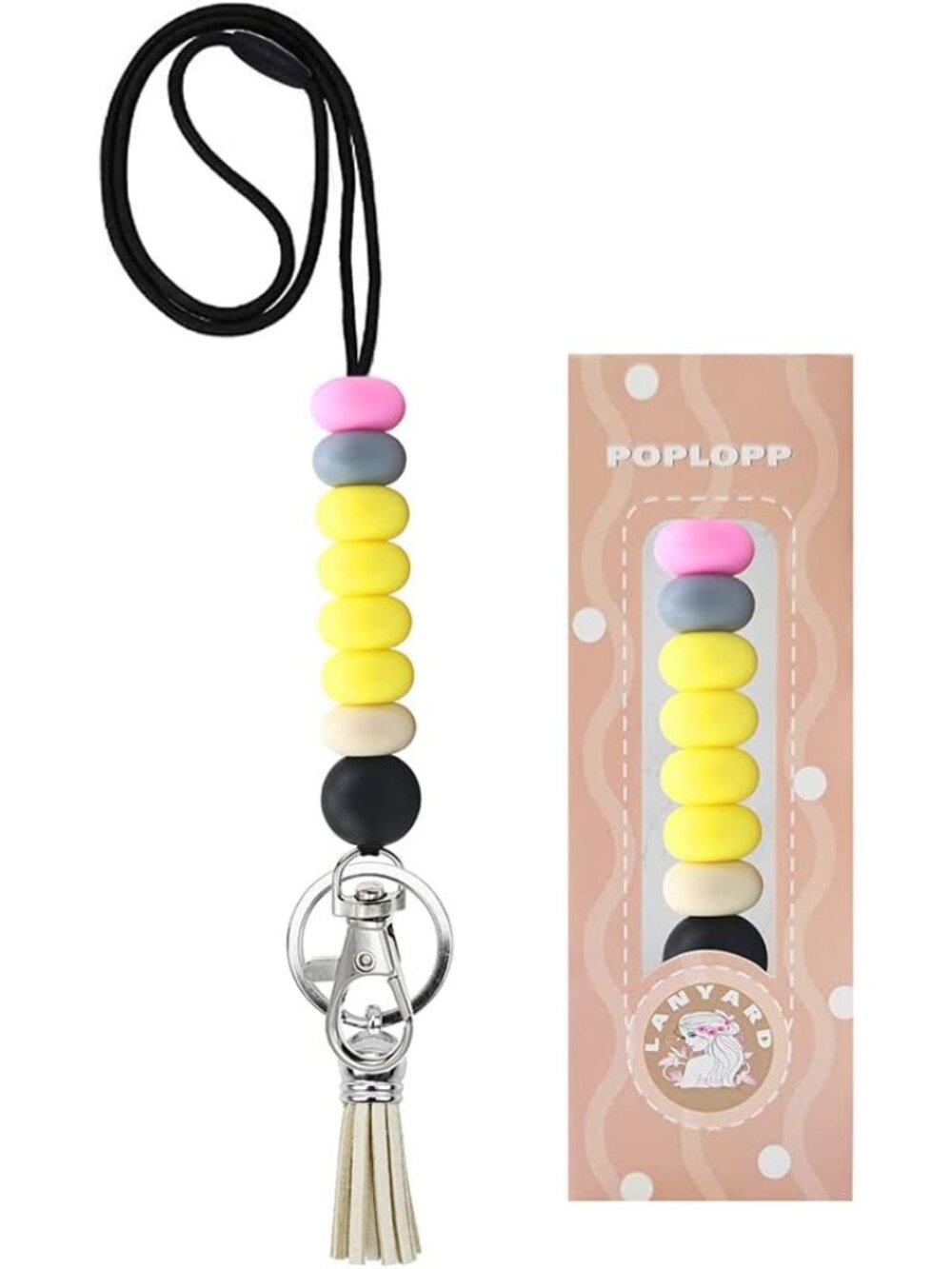 Cute Lanyards for Id Badges and Keys for Women Teacher，Durable Silicone Beaded B